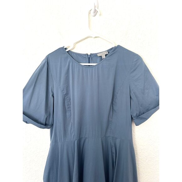 Cos Cotton Flared Midi Dress Casual Pockets Blue Size 10 - Picture 3 of 11